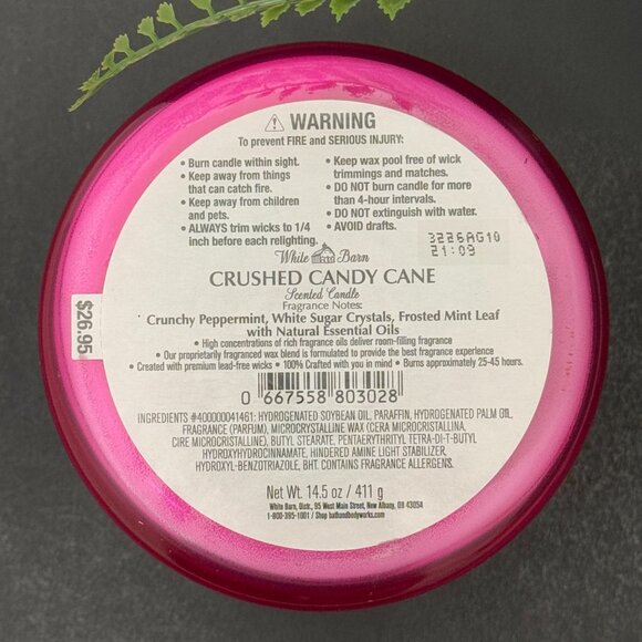 BBW Crushed Candy Cane White Barn Bath & Body Works 3 Wick Candle - Picture 10 of 10
